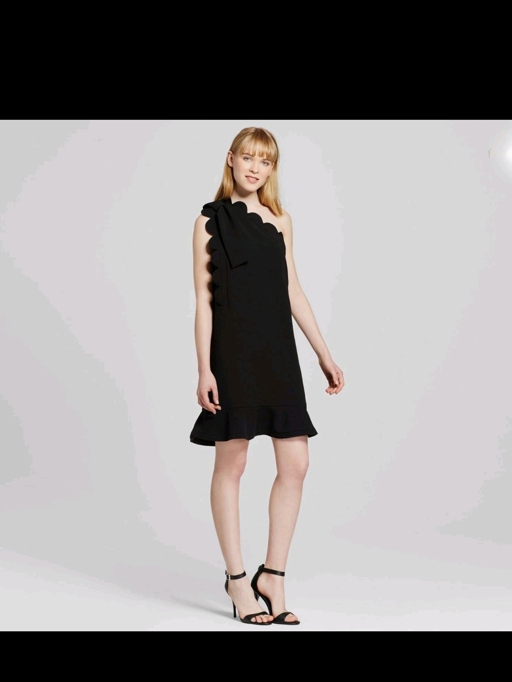Victoria Beckham One-Shoulder Black Scallop-Trim Dress
